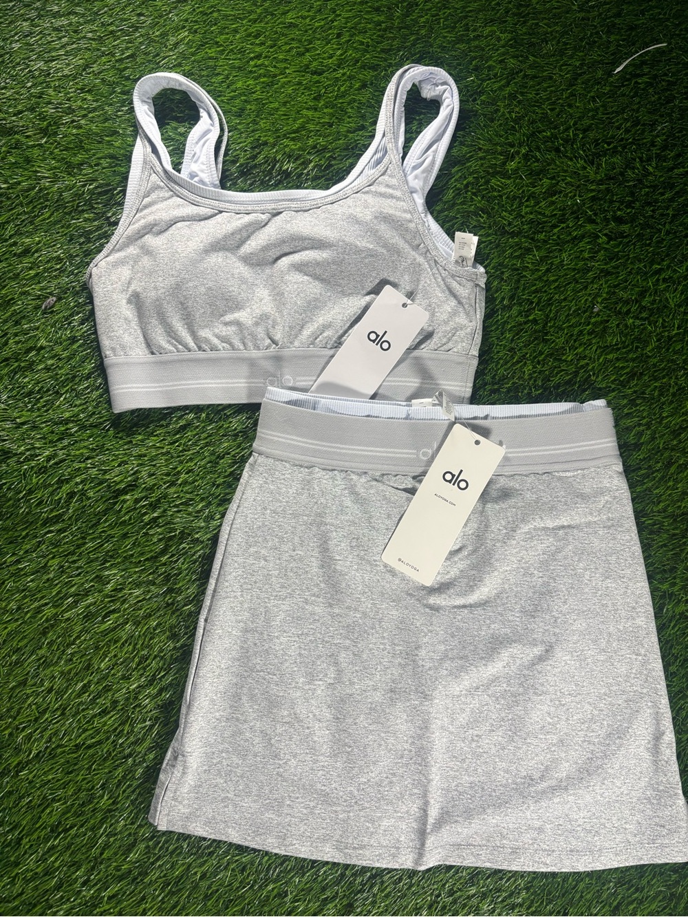 Alo Light Grey Bra + Skirt Set
